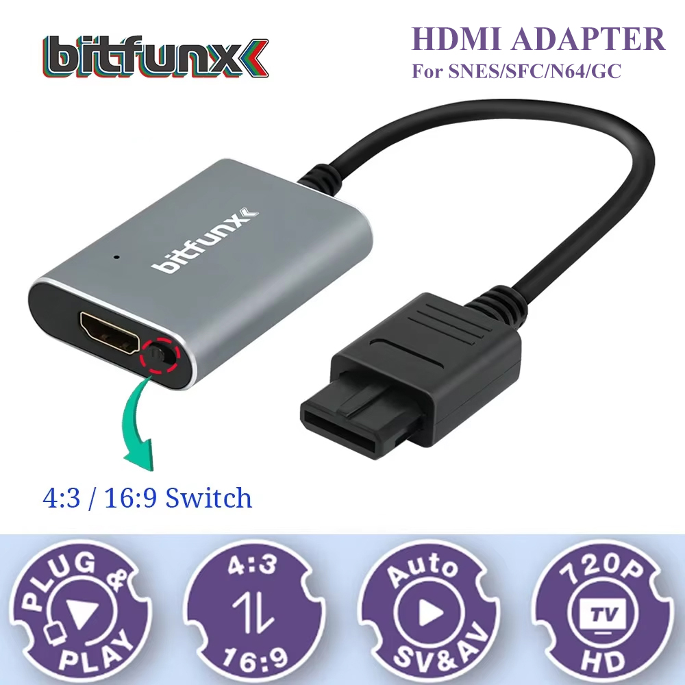Gaming Console Mini - Bitfunx 720P Svideo/AV-HDMI 어댑터 N64/SFC/SNES/GameCube 지원용